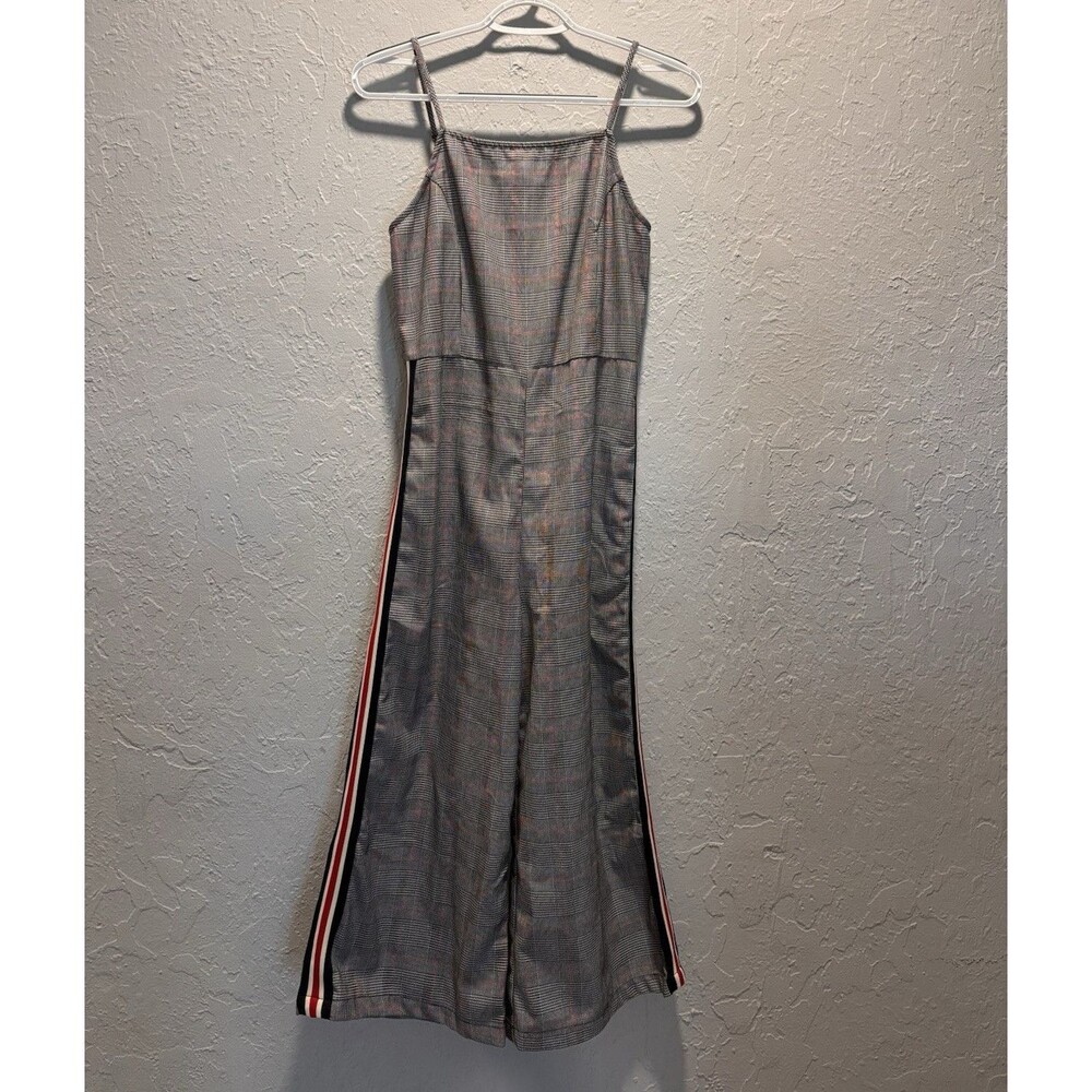 Charlotte Russe Women's Plaid Wide-Leg Strappy Jumpsuit Square Neck Gray M